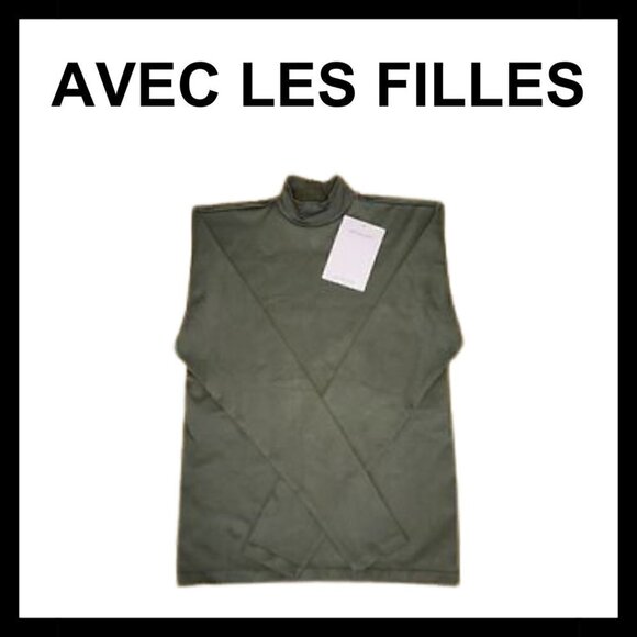 NWT AVEC LES FILLES Green mock neck long sleeve layer  top - Picture 1 of 9